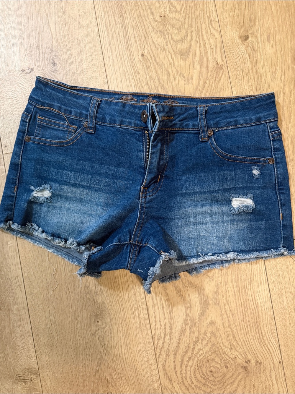 Wax Jean Dark Blue Distressed Denim Shorts